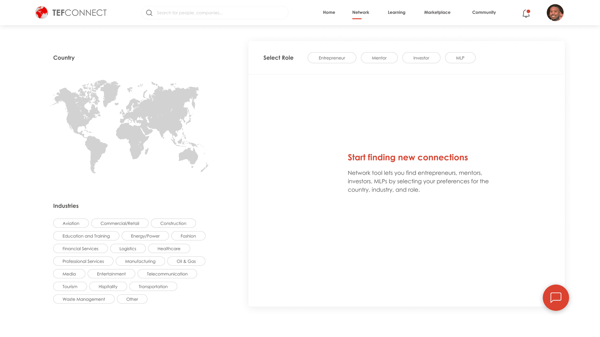 Network — Discovery map & role filters