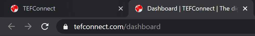 Browser showing tefconnect.com/dashboard URL